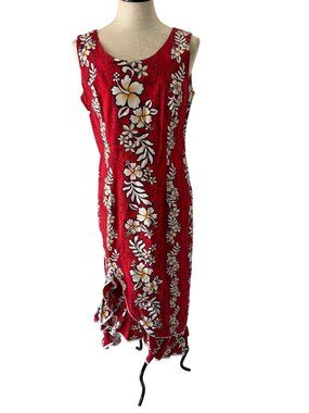 Jade Creations Womens Hibiscus Princess Hawaiian Dress Size Medium Red Tiki